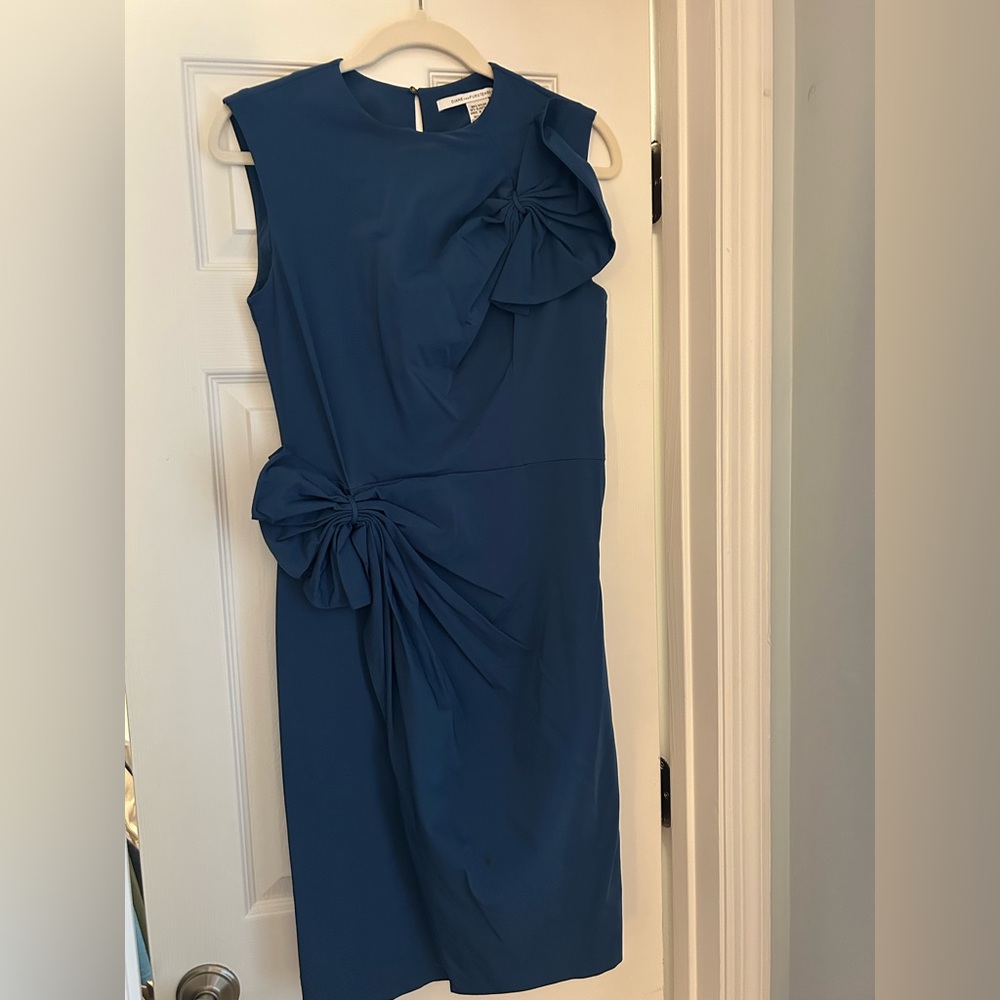 DVF faux wrap Blue Dress with Bow Details